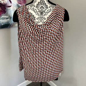 Calvin Klein 2X Sleeveless Scoop Neck Red And Black Geometric Shell Blouse